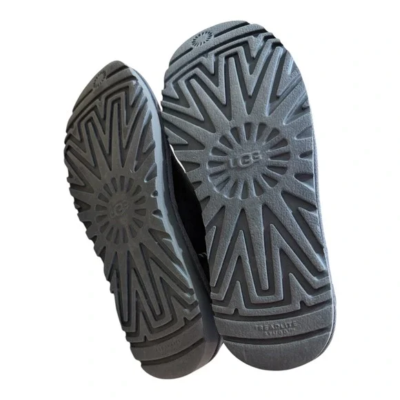 🔥UGG Mini 🖤🩶🖤Bailey Button II Grey Suede Sheepskin Ankle Boots sz 9 - Picture 8 of 9